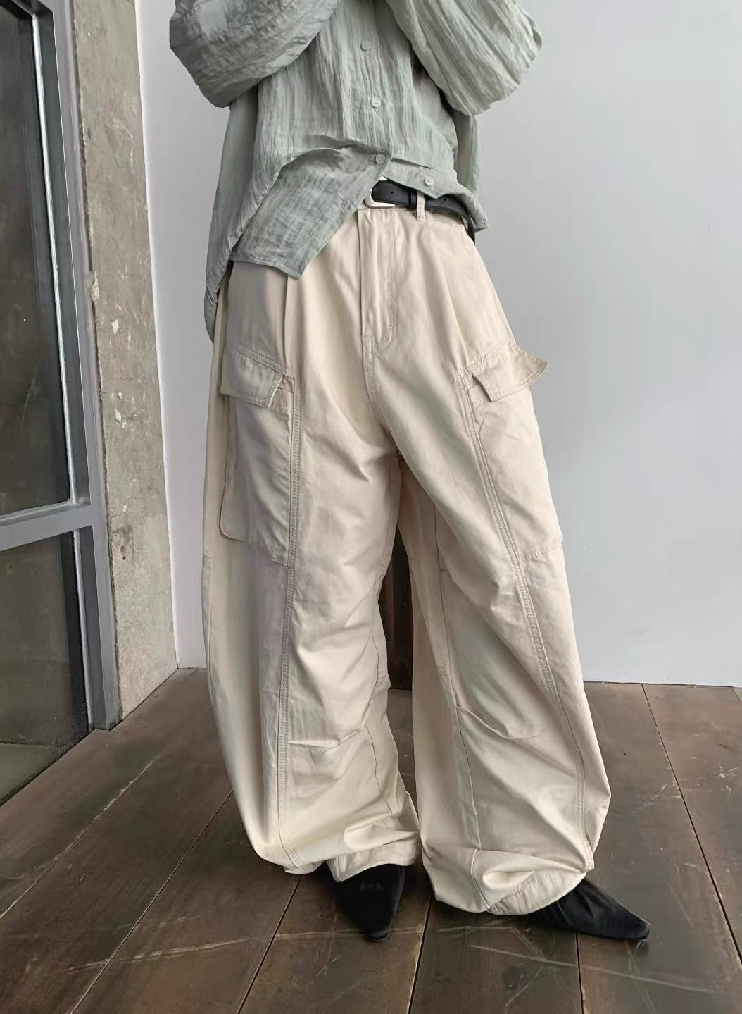 闊腳工裝可束爽料褲