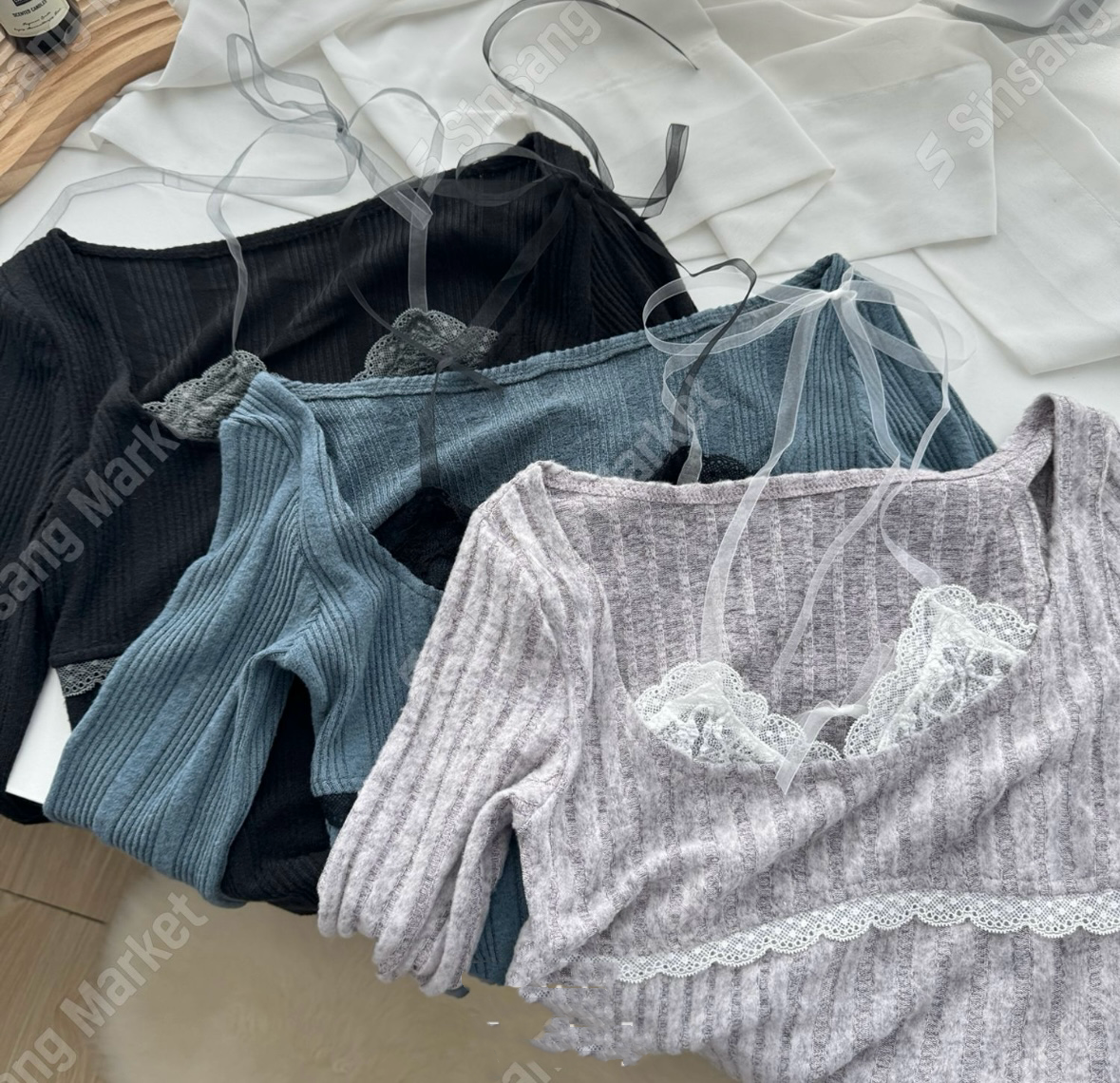 ✿ 蕾絲綁帶假兩件上衣 ✿