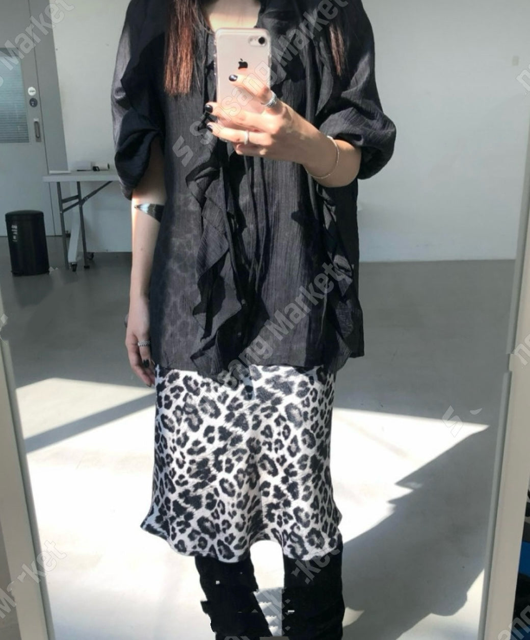 豹紋中長裙