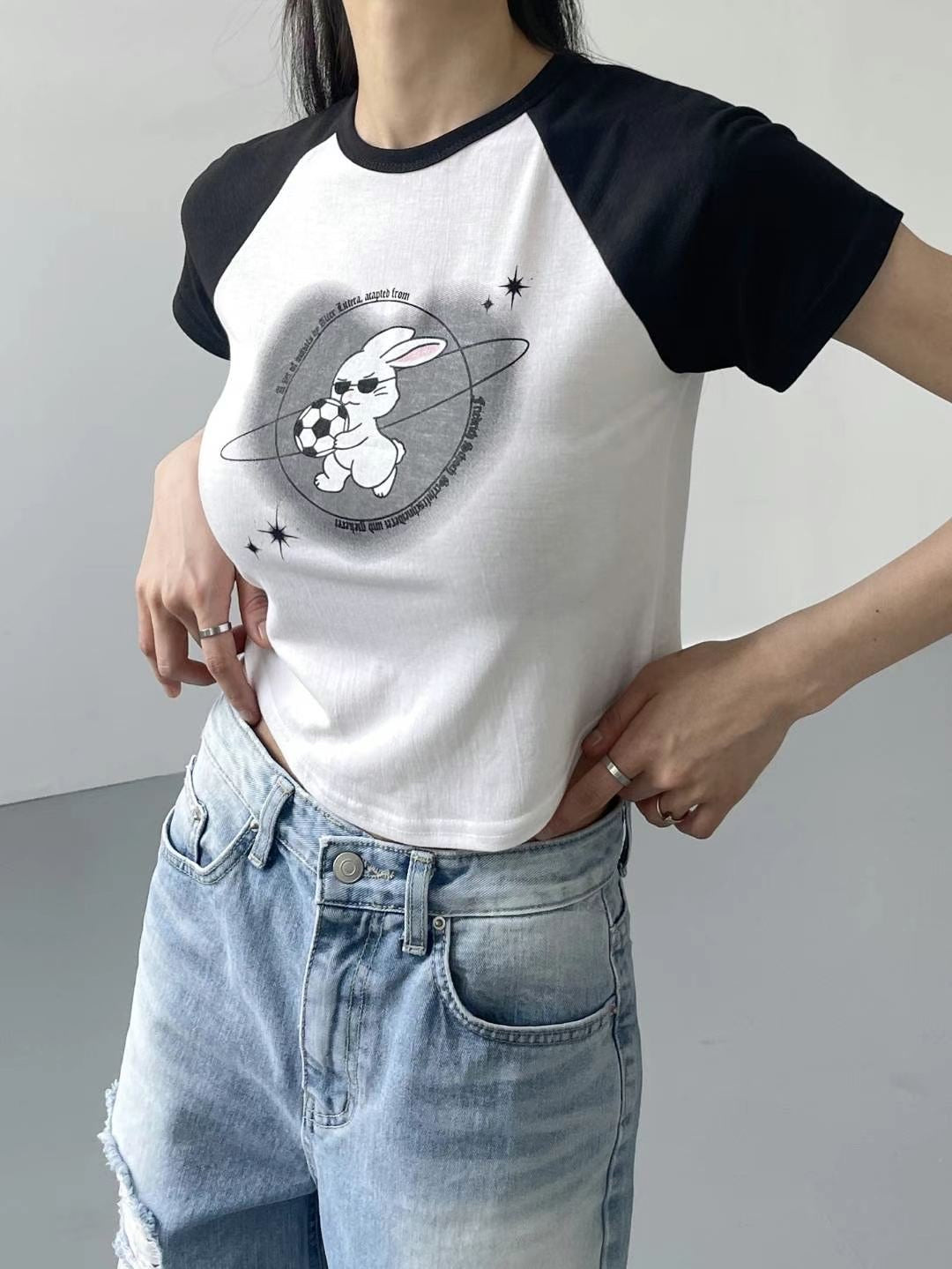 ✿ 足球兔兔Print Crop Top ✿