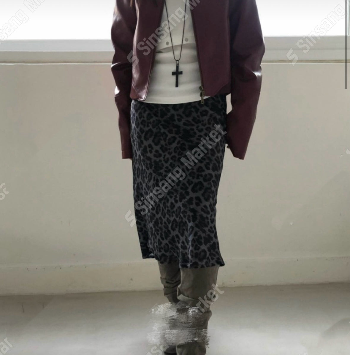 豹紋中長裙