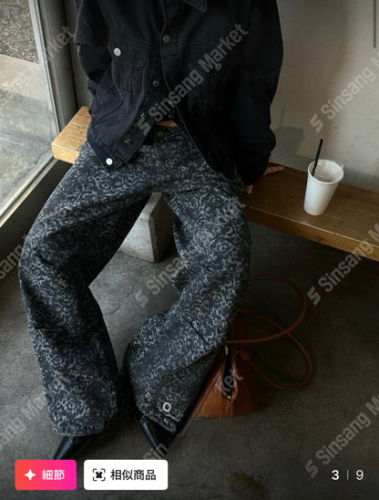 ✿ 暗黑豹紋長闊腿褲 ✿