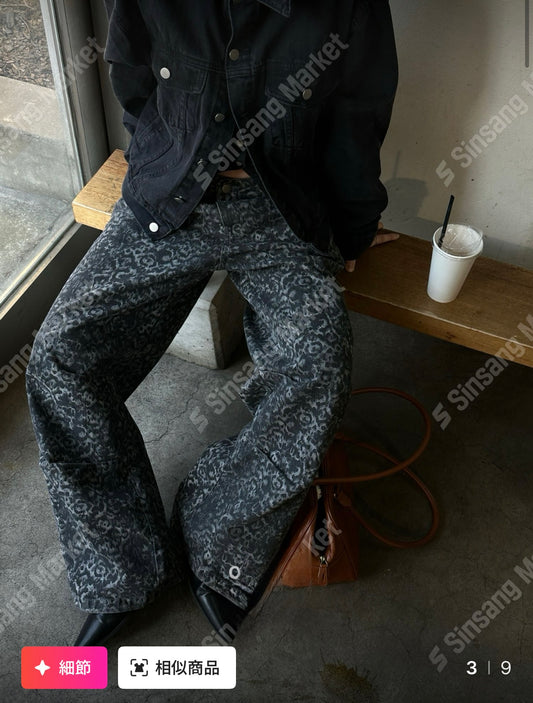 ✿ 暗黑豹紋長闊腿褲 ✿