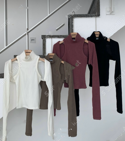 高領背心+短外套套裝