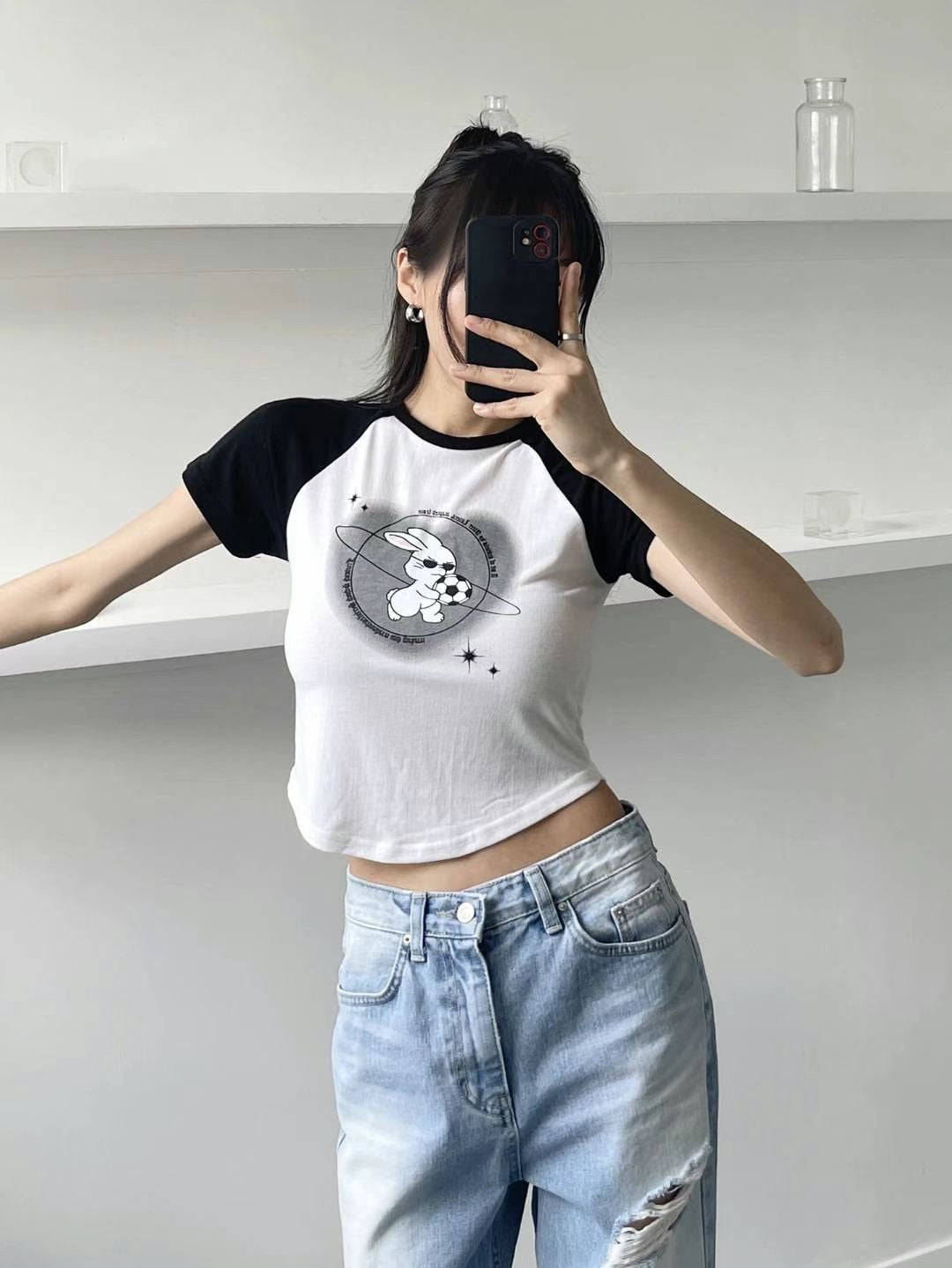 ✿ 足球兔兔Print Crop Top ✿