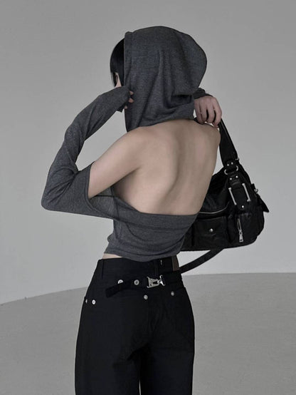 露背剪裁連帽長上衣