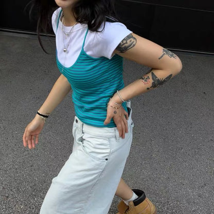 韓系吊帶間紋小背心