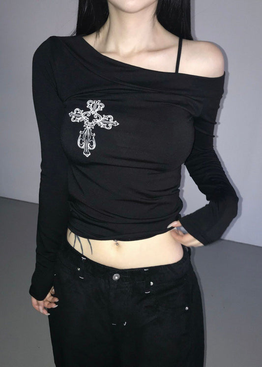 暗黑十字架斜肩上衣