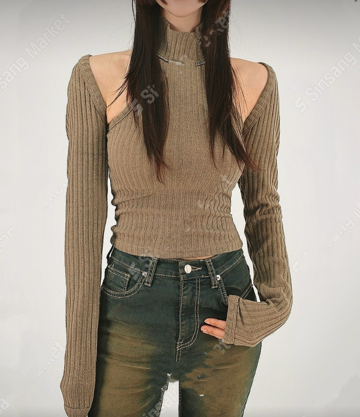 高領背心+短外套套裝