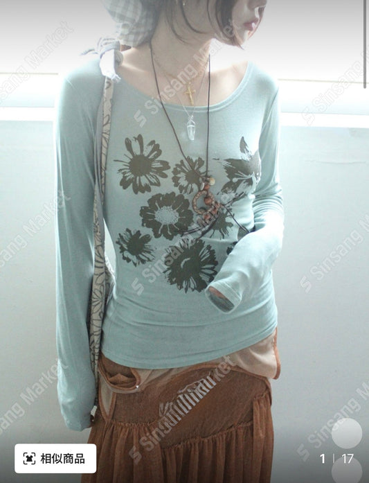 花朵印花薄長袖