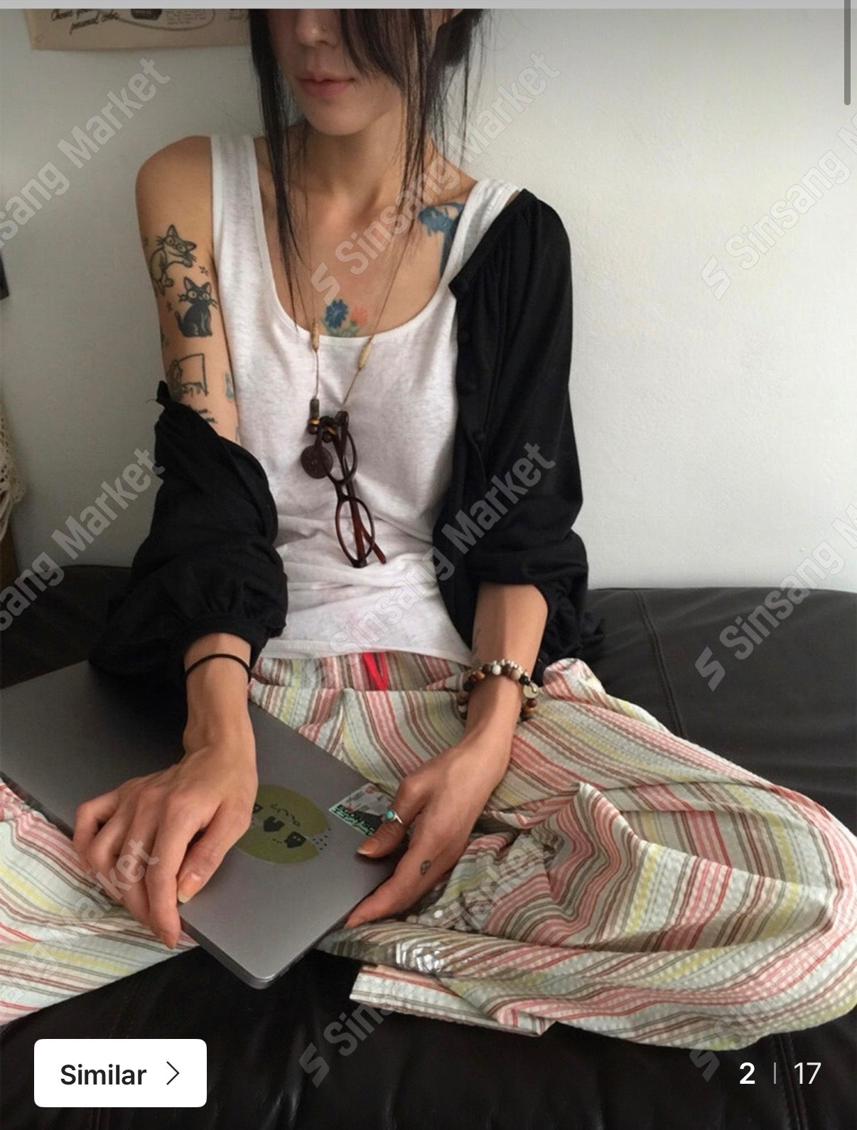 彩色間紋休閒褲