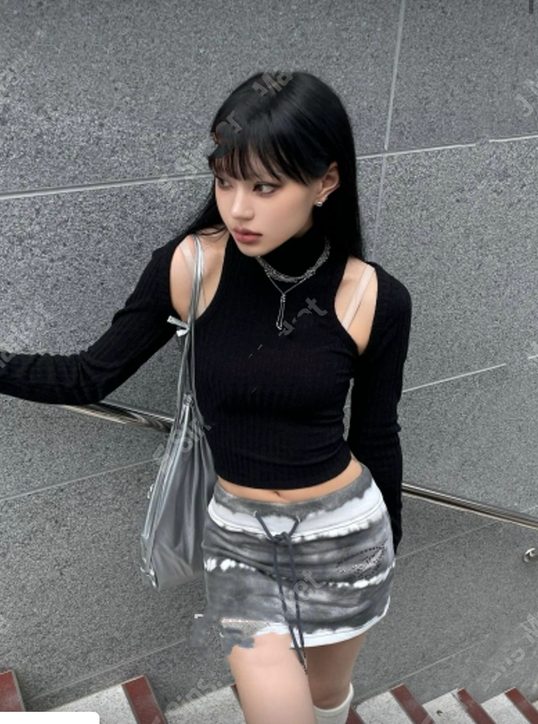 高領背心+短外套套裝