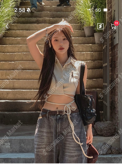 型格短板綁腰襯衫
