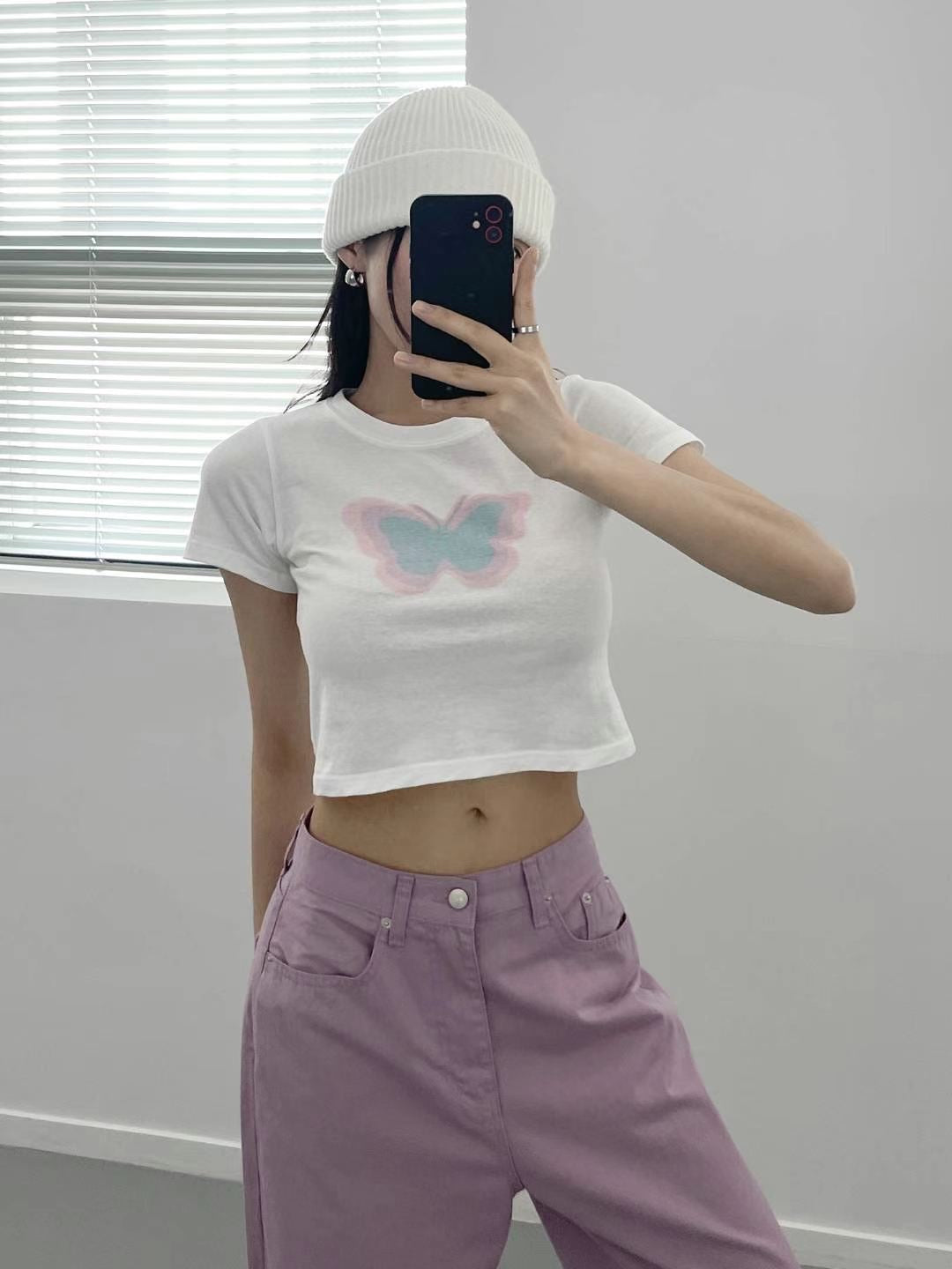 ✿ 蝴蝶Print Crop Top ✿