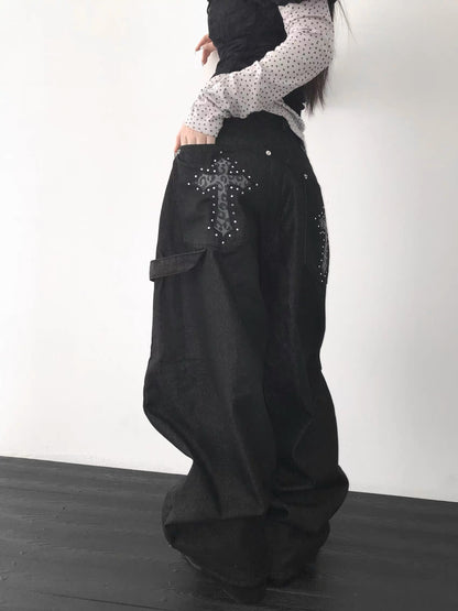 風格十字架牛仔闊褲