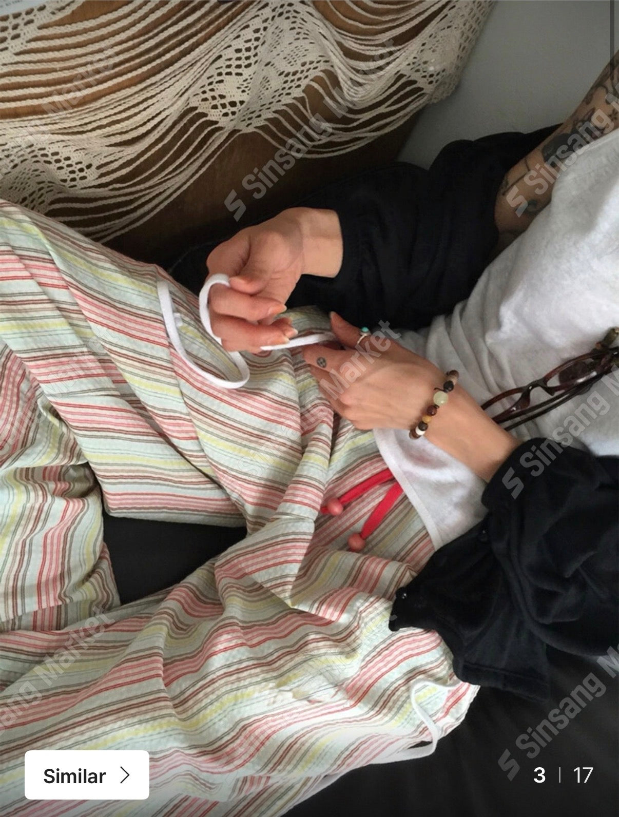 彩色間紋休閒褲