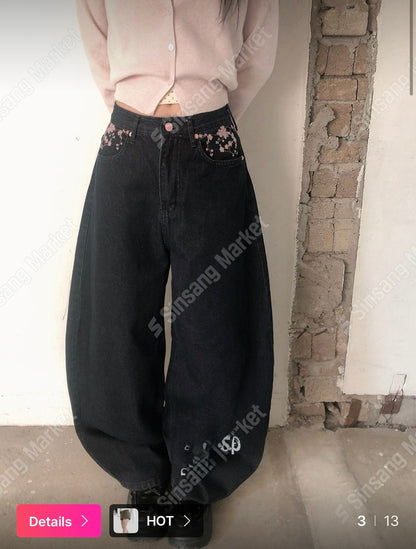 櫻花刺繡牛仔褲