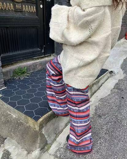 百搭糖果色喇叭褲