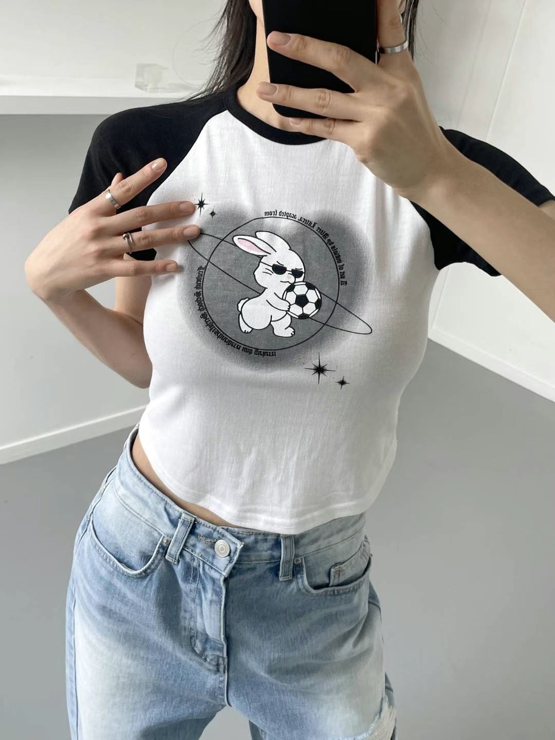 ✿ 足球兔兔Print Crop Top ✿