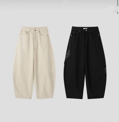 刺繡寛鬆牛仔褲