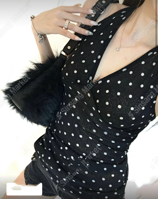 韓系波點長背心