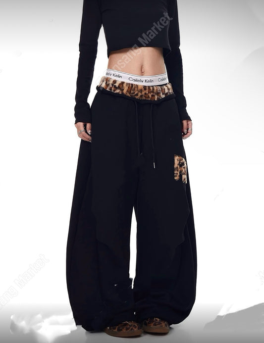 豹紋束帶長褲