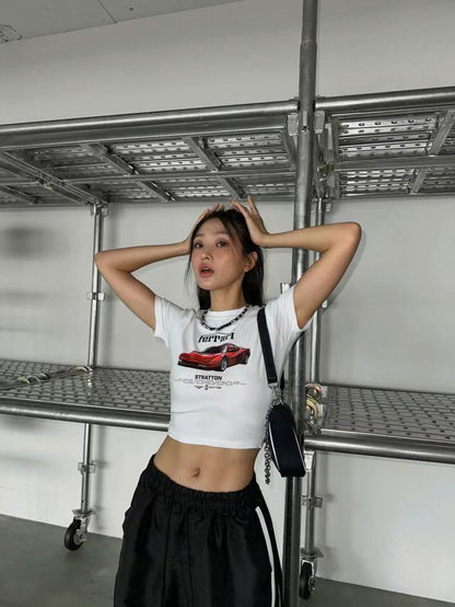 ✿ 跑車print crop top ✿